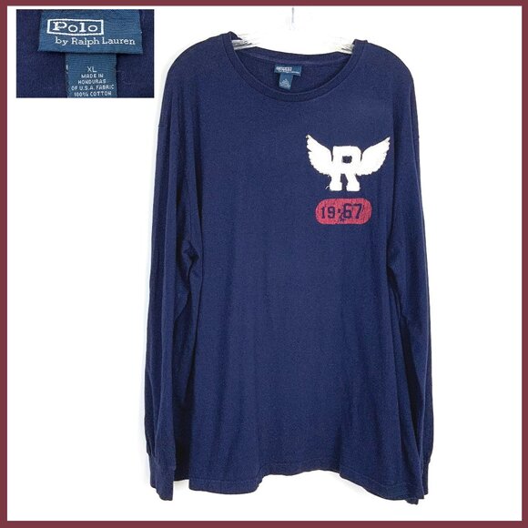 Polo Ralph Lauren Long Sleeve Navy Blue Shirt "R" Patch XL - Picture 1 of 16